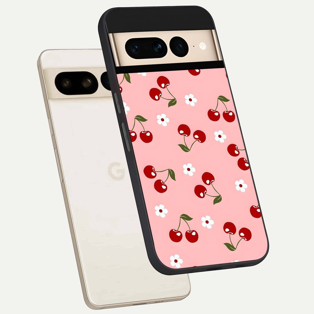  Cherry Love Mood phone case For Google Pixel 7 Pro showing premium glass back cover with detailed artwork