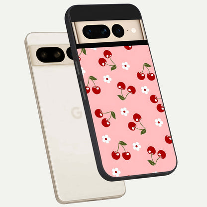  Cherry Love Mood phone case For Google Pixel 7 Pro showing premium glass back cover with detailed artwork