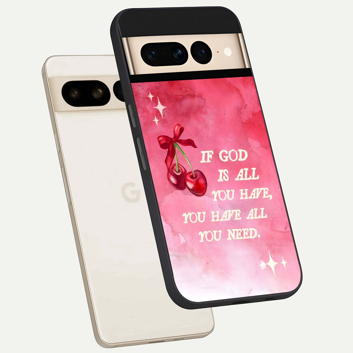  Cherry Quote phone case For Google Pixel 7 Pro showing premium glass back cover with detailed artwork