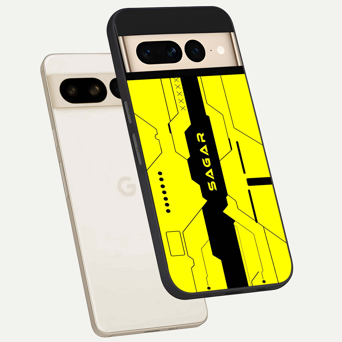  Circuit CYBERPUNK Custom Name phone case For Google Pixel 7 Pro showing premium glass back cover with detailed artwork