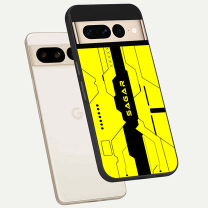  Circuit CYBERPUNK Custom Name phone case For Google Pixel 7 Pro showing premium glass back cover with detailed artwork