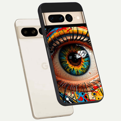  Colorful Eye phone case For Google Pixel 7 Pro showing premium glass back cover with detailed artwork