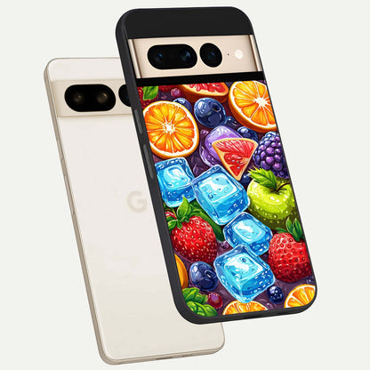  Colorful Fruits with Ice phone case For Google Pixel 7 Pro showing premium glass back cover with detailed artwork