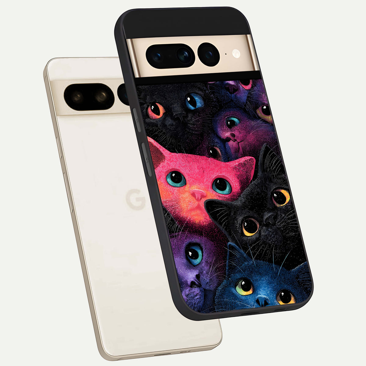  Cosmic Cats Dreams phone case For Google Pixel 7 Pro showing premium glass back cover with detailed artwork