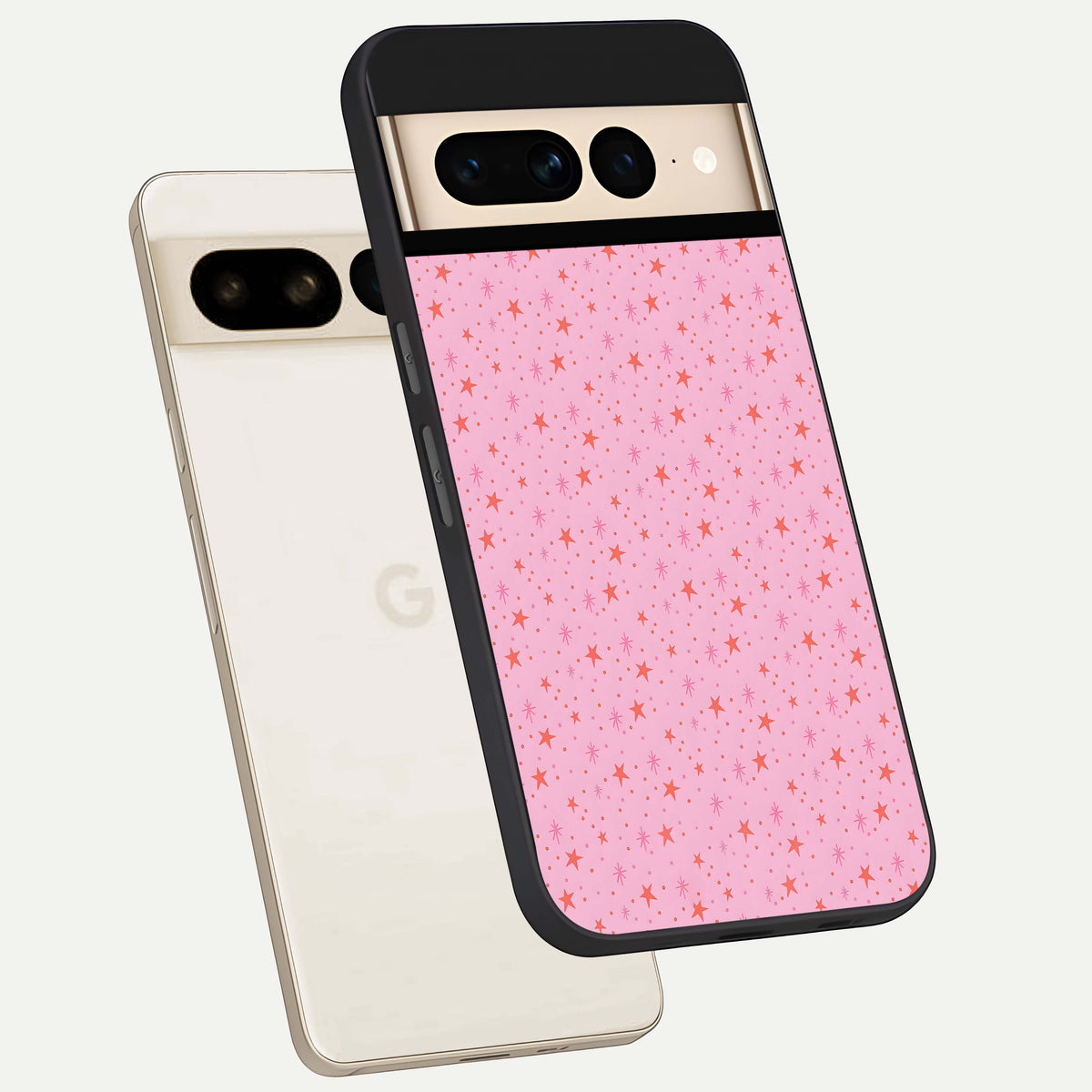 Cosmic Pink Sparkle phone case For Google Pixel 7 Pro showing premium glass back cover with detailed artwork