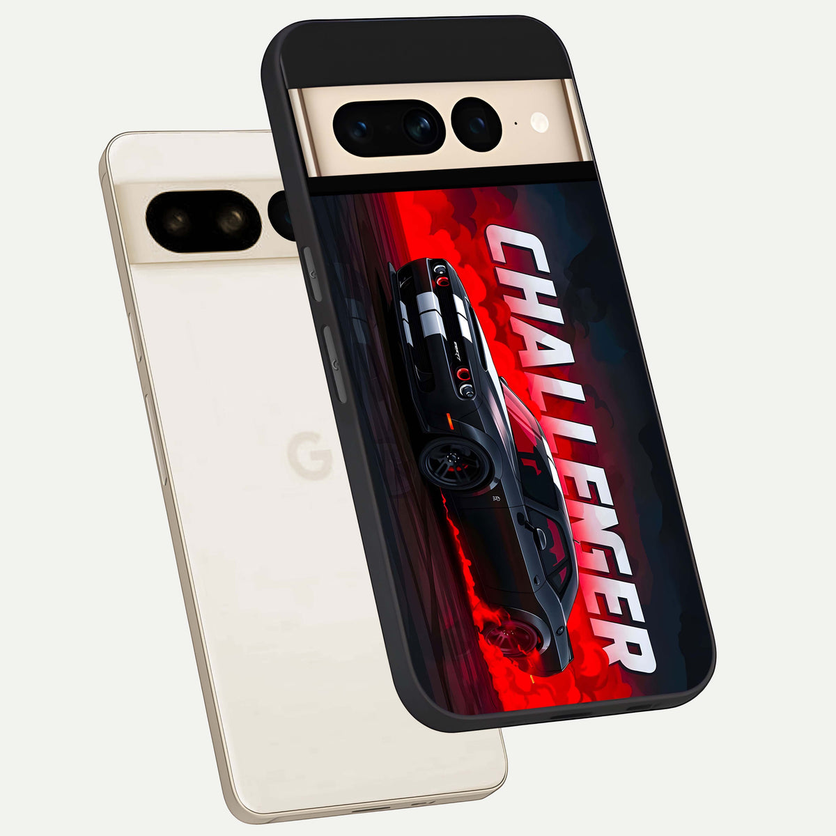  Crimson Challenger Fury phone case For Google Pixel 7 Pro showing premium glass back cover with detailed artwork