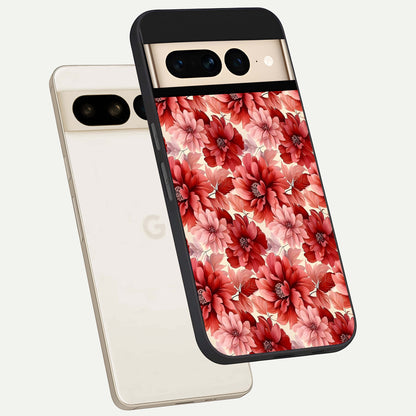  Crimson Love Petals phone case For Google Pixel 7 Pro showing premium glass back cover with detailed artwork