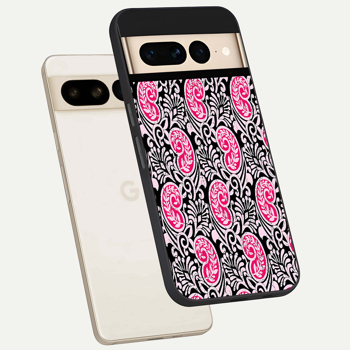  Crimson Paisley Charm phone case For Google Pixel 7 Pro showing premium glass back cover with detailed artwork