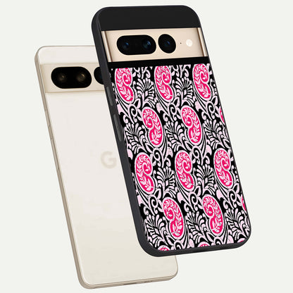  Crimson Paisley Charm phone case For Google Pixel 7 Pro showing premium glass back cover with detailed artwork