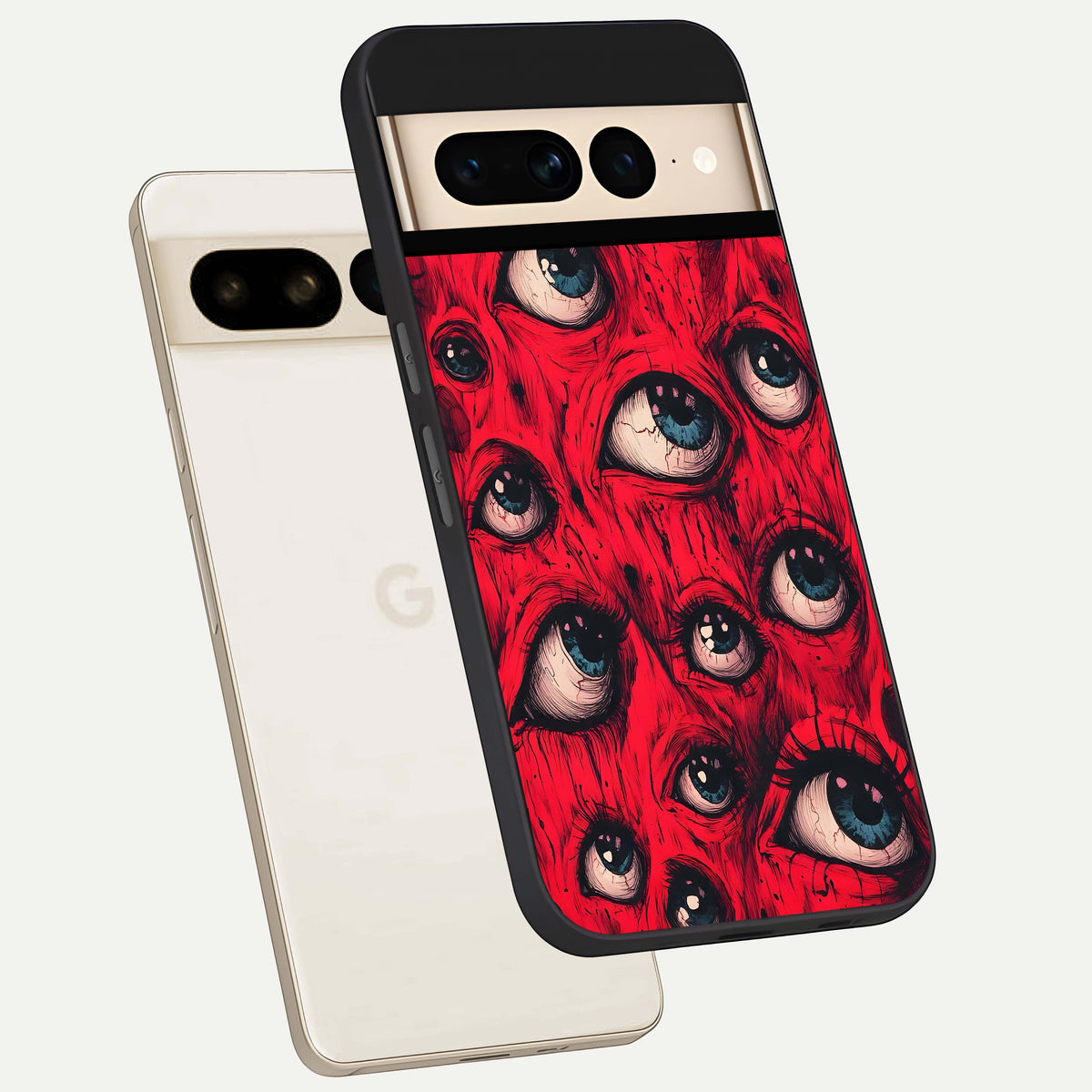  Crimson Watch Eyes phone case For Google Pixel 7 Pro showing premium glass back cover with detailed artwork