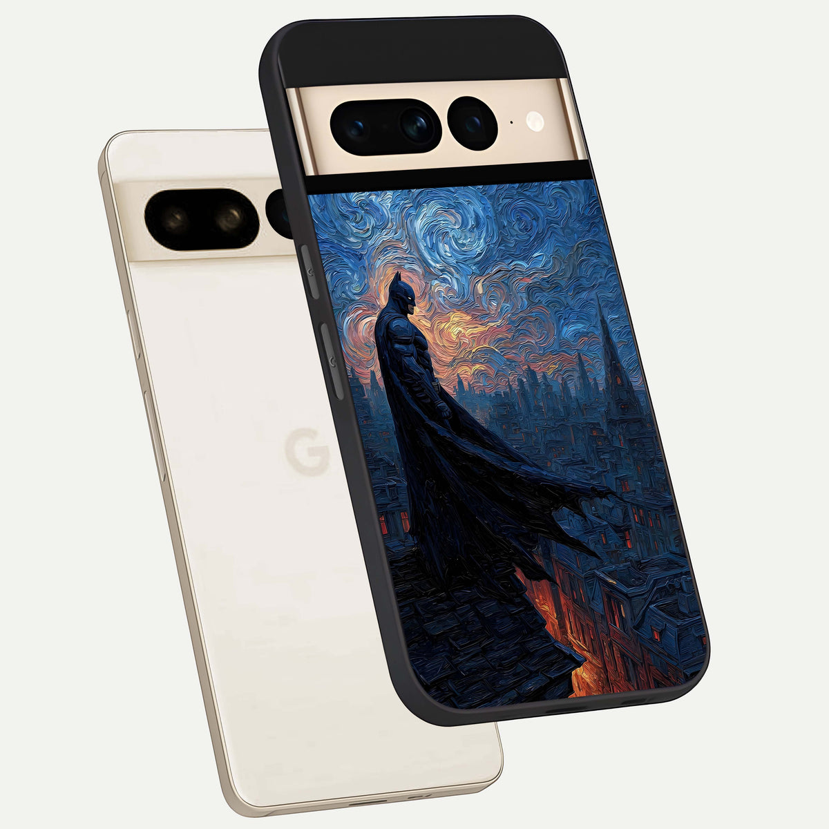  Dark Knight Dusk phone case For Google Pixel 7 Pro showing premium glass back cover with detailed artwork