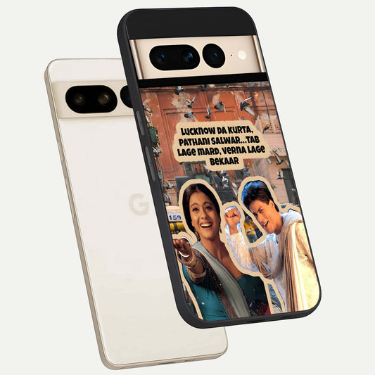  Desi Retro Vibes phone case For Google Pixel 7 Pro showing premium glass back cover with detailed artwork