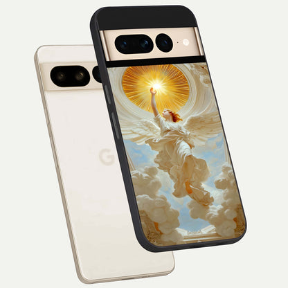  Divine Light Angel phone case For Google Pixel 7 Pro showing premium glass back cover with detailed artwork
