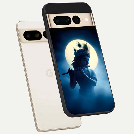  Divine Moon Flute phone case For Google Pixel 7 Pro showing premium glass back cover with detailed artwork
