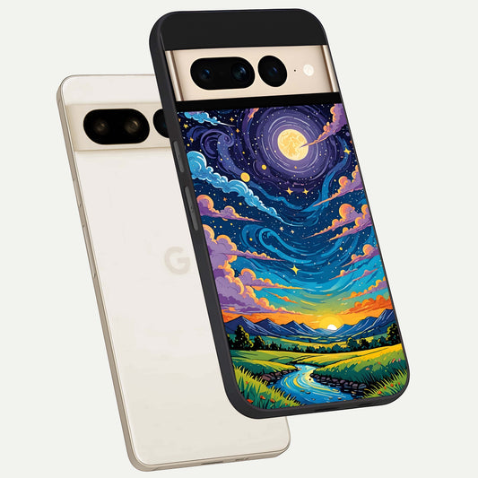  Dreamy Night Landscape phone case For Google Pixel 7 Pro showing premium glass back cover with detailed artwork