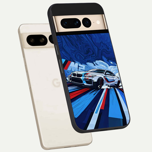  Drift Power Rush phone case For Google Pixel 7 Pro showing premium glass back cover with detailed artwork