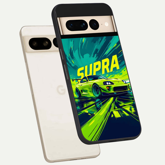 Electric Supra Thunder phone case For Google Pixel 7 Pro showing premium glass back cover with detailed artwork
