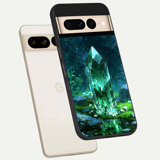  Emerald Light Crystal phone case For Google Pixel 7 Pro showing premium glass back cover with detailed artwork