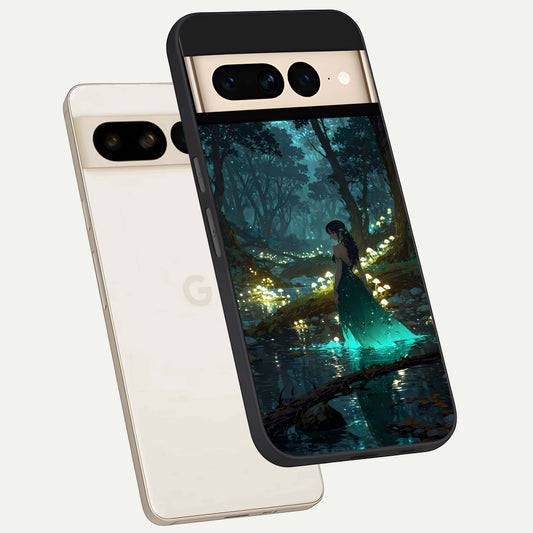  Enchanted Forest Glow phone case For Google Pixel 7 Pro showing premium glass back cover with detailed artwork