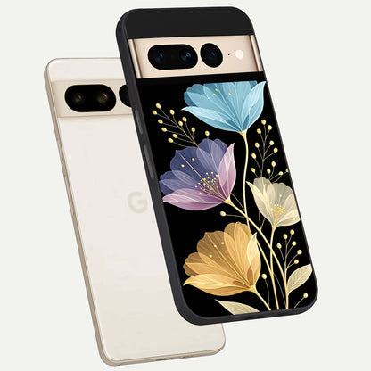  Flower Bloom Glow phone case For Google Pixel 7 Pro showing premium glass back cover with detailed artwork