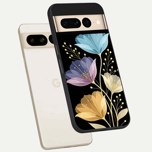  Flower Bloom Glow phone case For Google Pixel 7 Pro showing premium glass back cover with detailed artwork