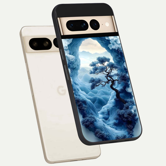  Frozen Serenity Gate phone case For Google Pixel 7 Pro showing premium glass back cover with detailed artwork