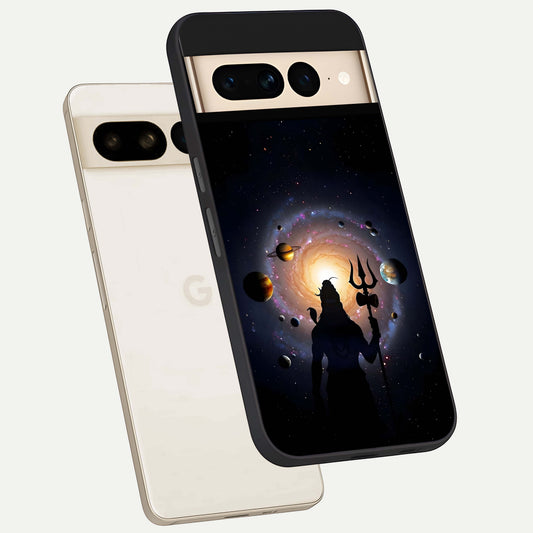  Galactic Shiva Vision phone case For Google Pixel 7 Pro showing premium glass back cover with detailed artwork