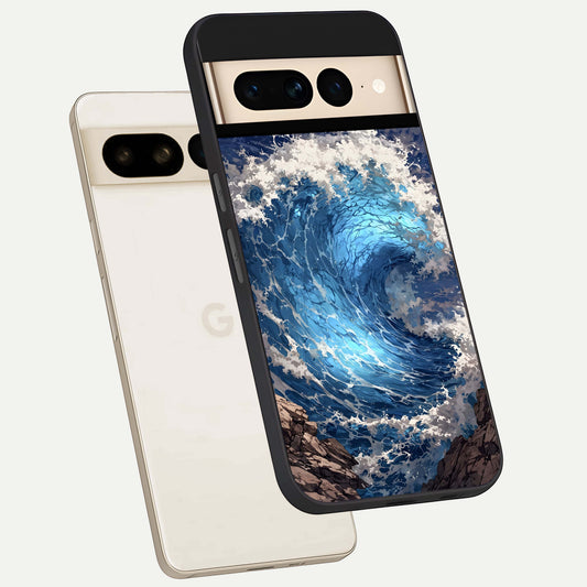  Giant Ocean Wave phone case For Google Pixel 7 Pro showing premium glass back cover with detailed artwork