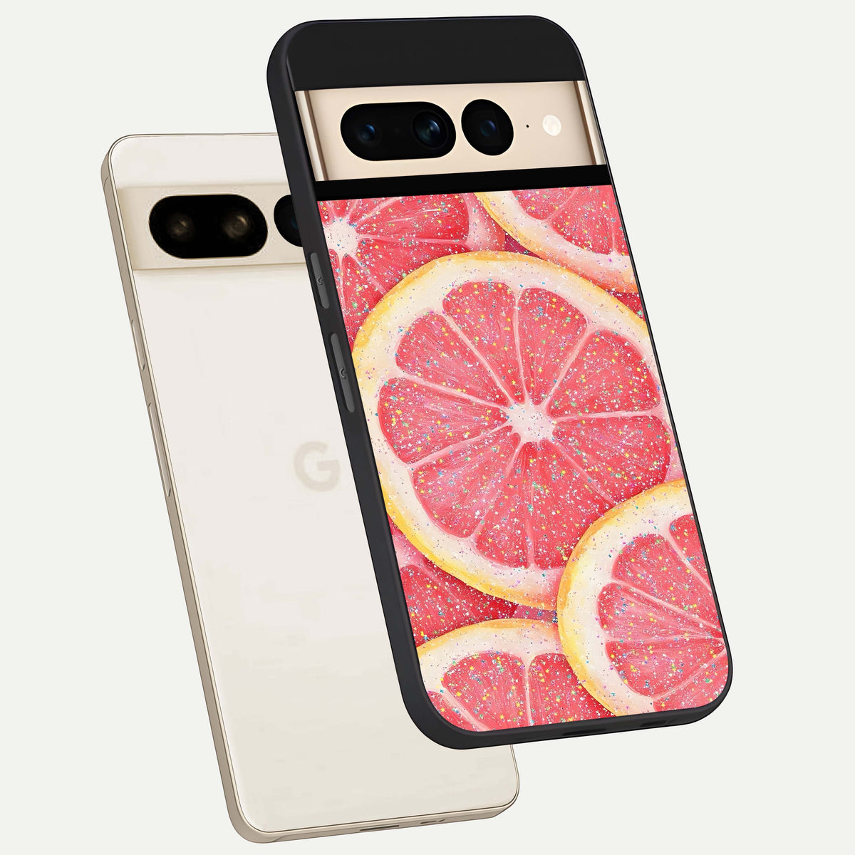  Glitter Grapefruit phone case For Google Pixel 7 Pro showing premium glass back cover with detailed artwork