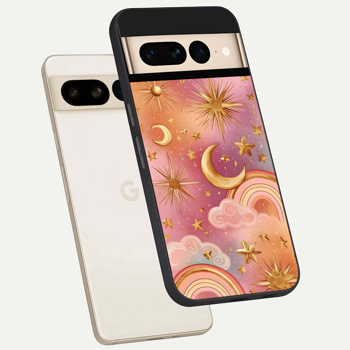  Golden Celestial Dreams phone case For Google Pixel 7 Pro showing premium glass back cover with detailed artwork