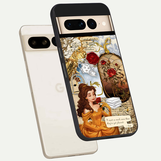  Golden Dream Belle phone case For Google Pixel 7 Pro showing premium glass back cover with detailed artwork