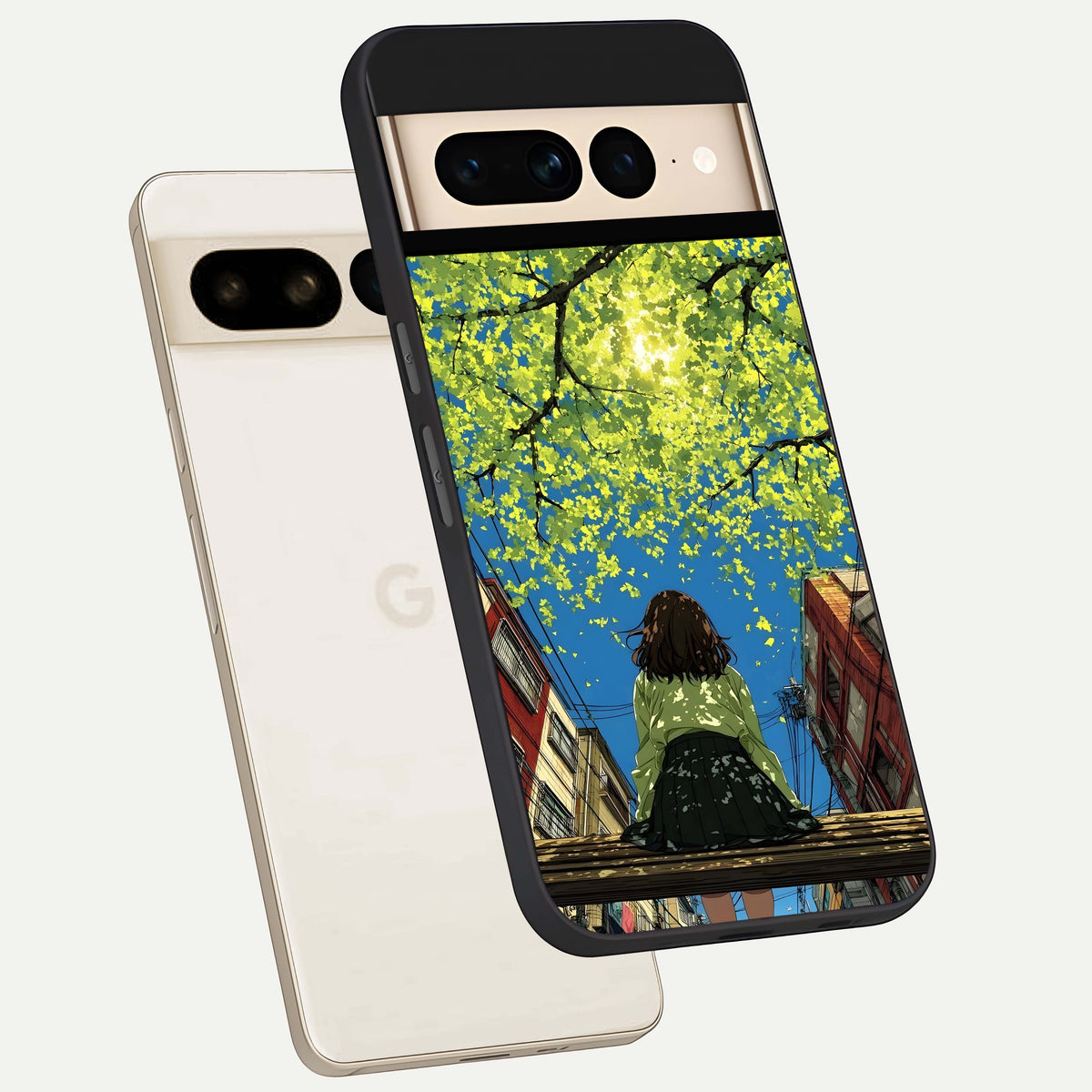  Golden Leaves Glow phone case For Google Pixel 7 Pro showing premium glass back cover with detailed artwork