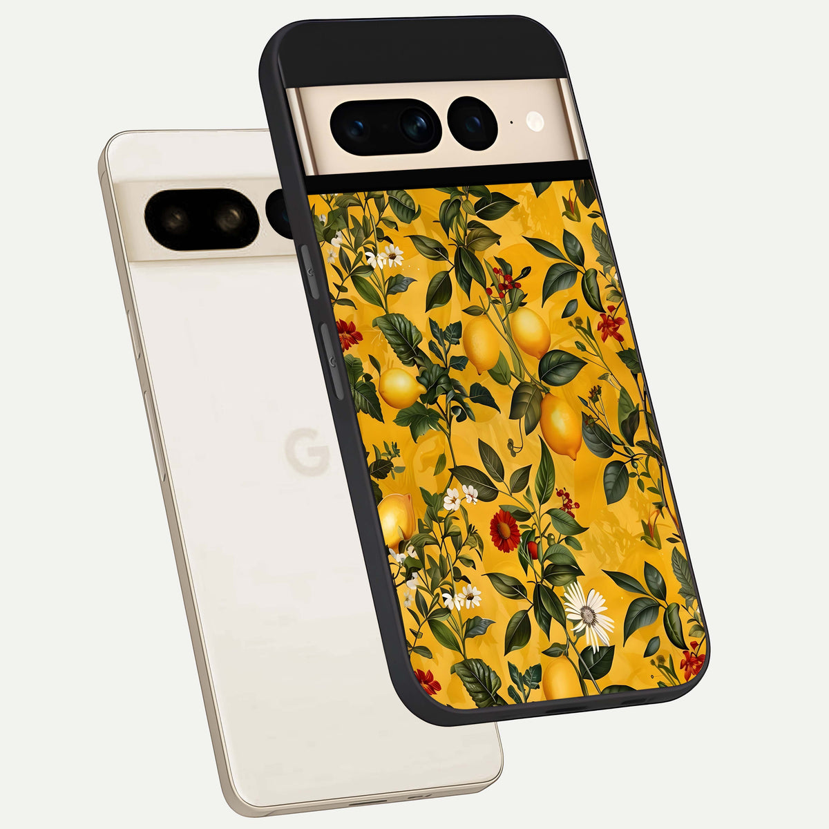  Golden Lemon Field phone case For Google Pixel 7 Pro showing premium glass back cover with detailed artwork