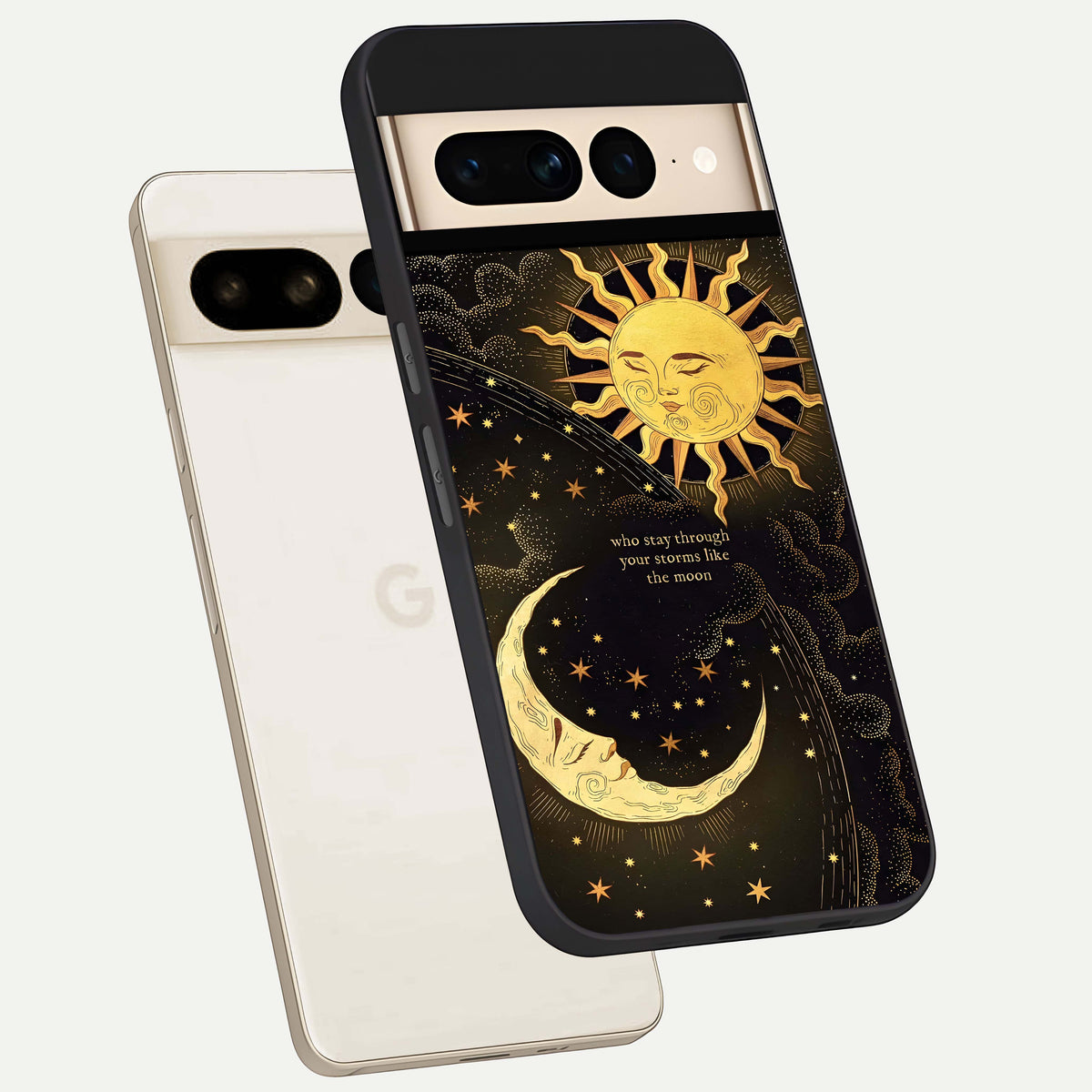 Golden Lunar Love phone case For Google Pixel 7 Pro showing premium glass back cover with detailed artwork