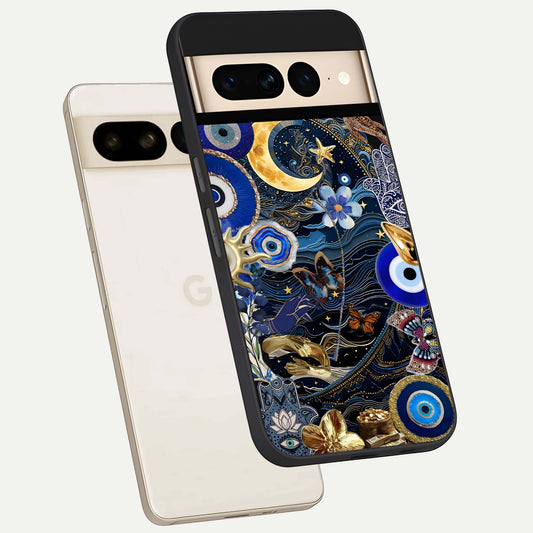  Golden Moon Magic phone case For Google Pixel 7 Pro showing premium glass back cover with detailed artwork