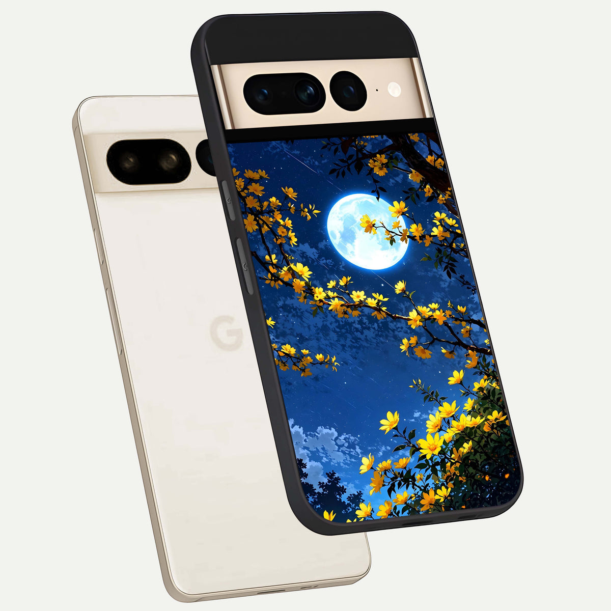 Golden Night Glow phone case For Google Pixel 7 Pro showing premium glass back cover with detailed artwork