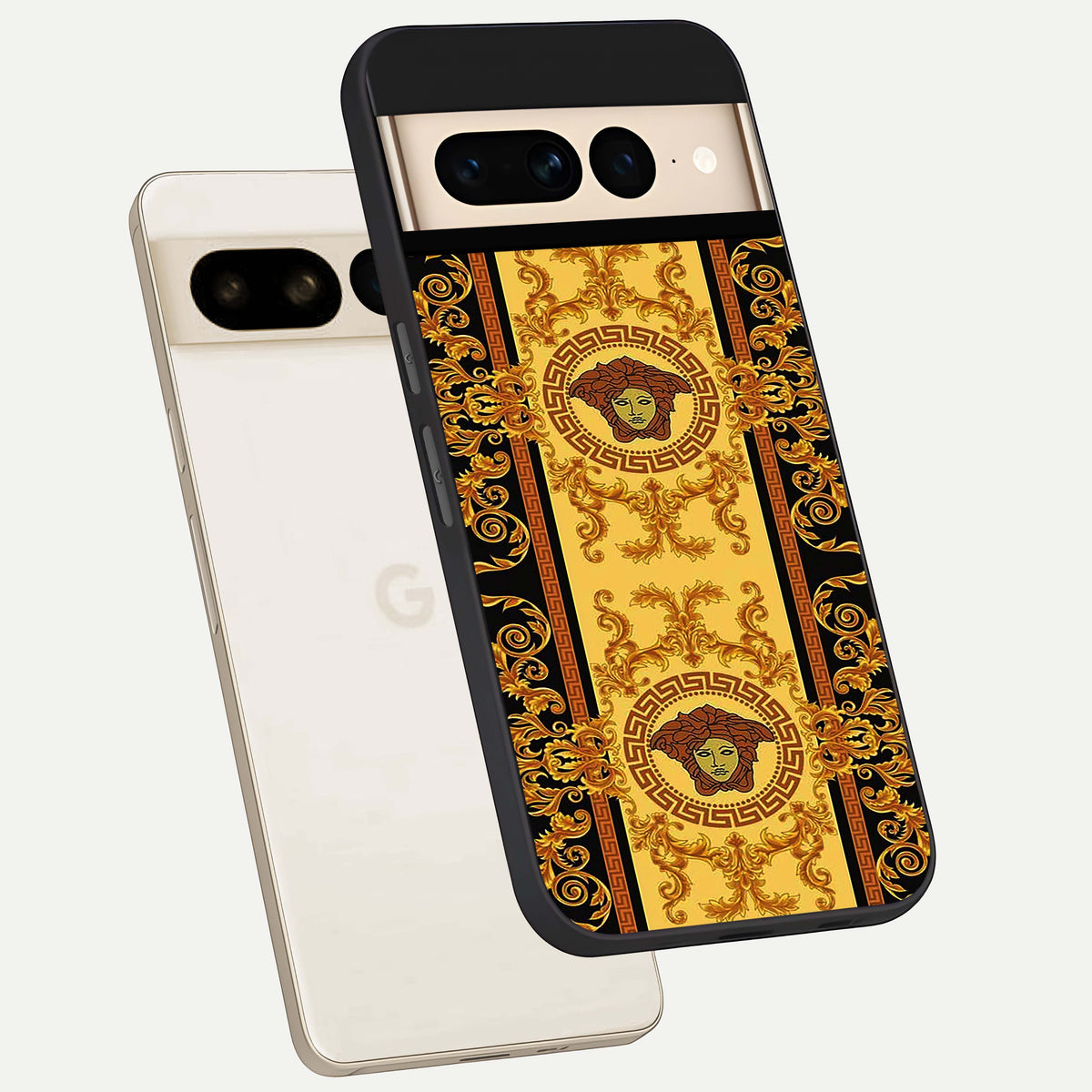  Golden Royal Heritage phone case For Google Pixel 7 Pro showing premium glass back cover with detailed artwork