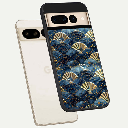  Golden Wave Luxe phone case For Google Pixel 7 Pro showing premium glass back cover with detailed artwork