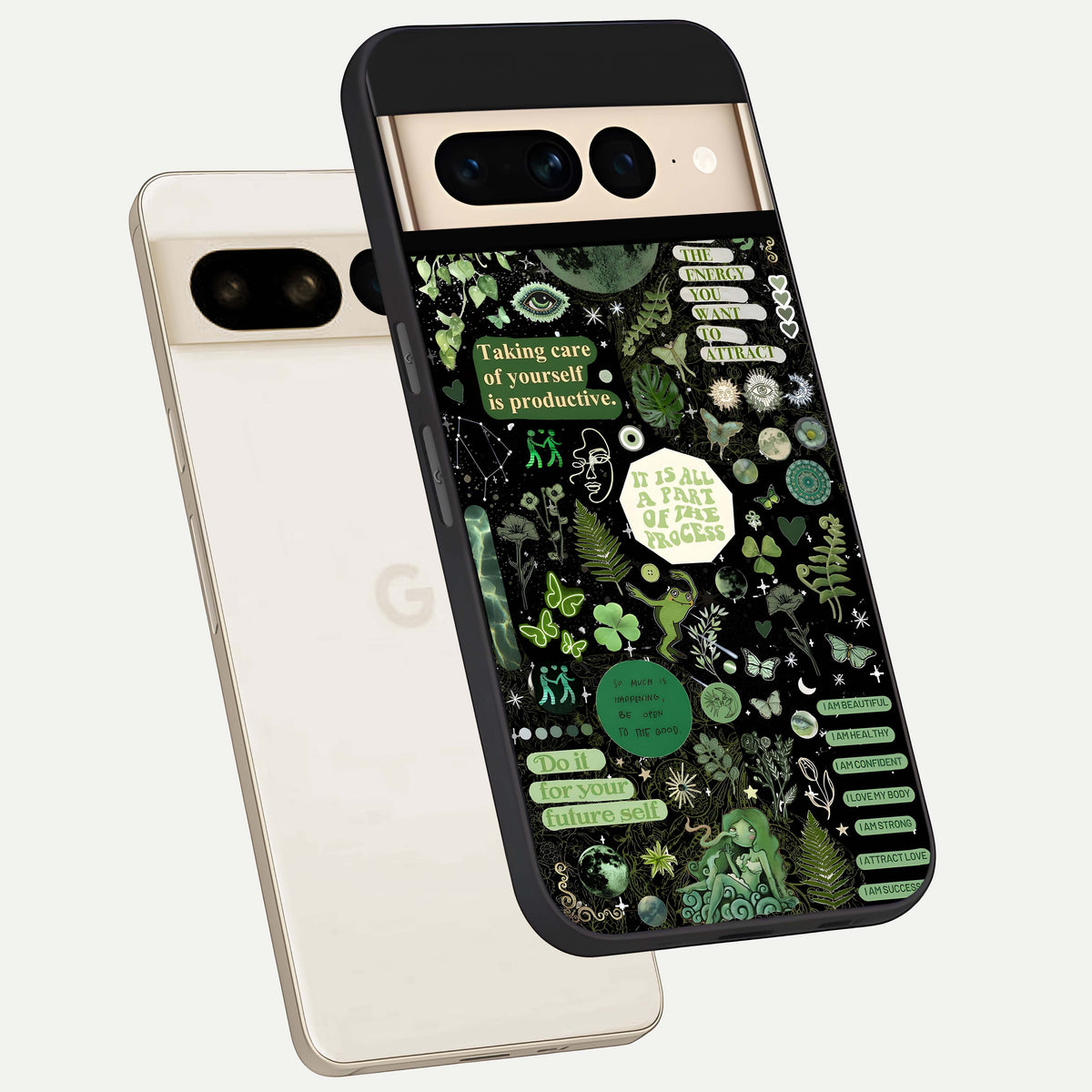  Green Mandala Pattern phone case For Google Pixel 7 Pro showing premium glass back cover with detailed artwork