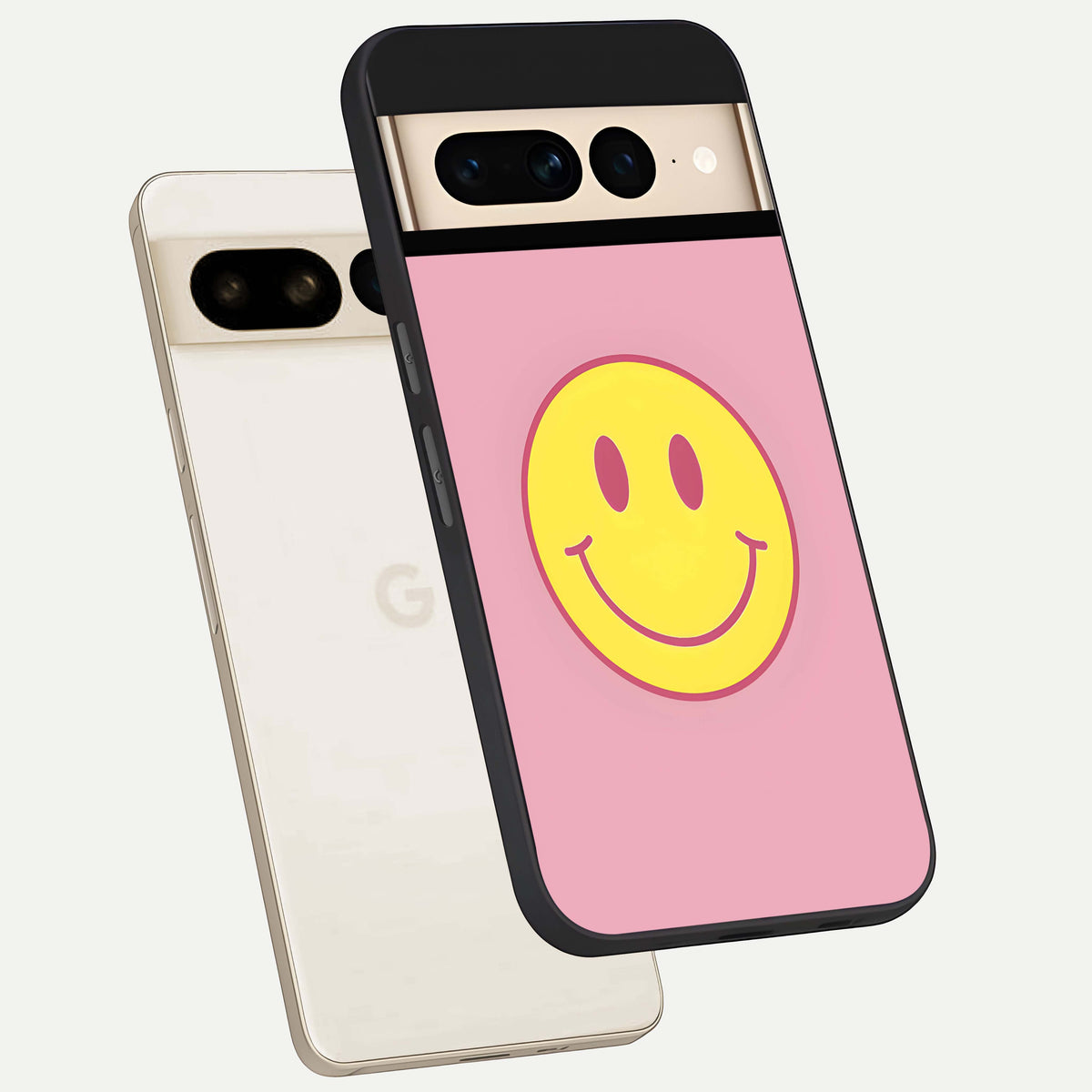  Happy Pink Mood phone case For Google Pixel 7 Pro showing premium glass back cover with detailed artwork