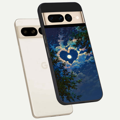  Heart With Moon Sky phone case For Google Pixel 7 Pro showing premium glass back cover with detailed artwork