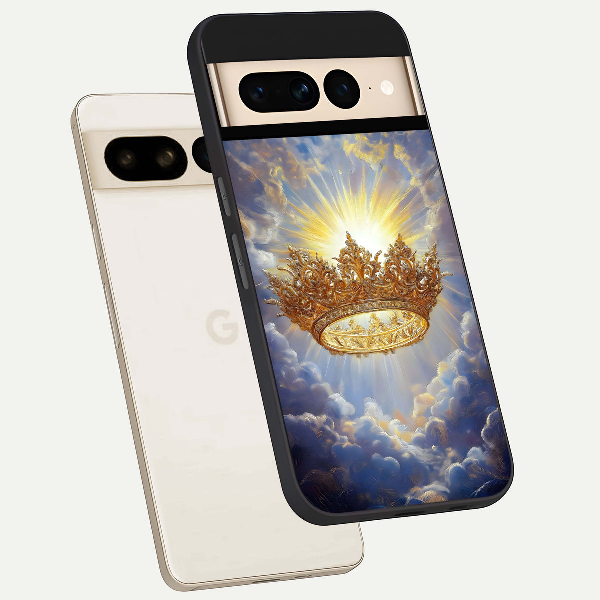  Heavenly Crown Light phone case For Google Pixel 7 Pro showing premium glass back cover with detailed artwork