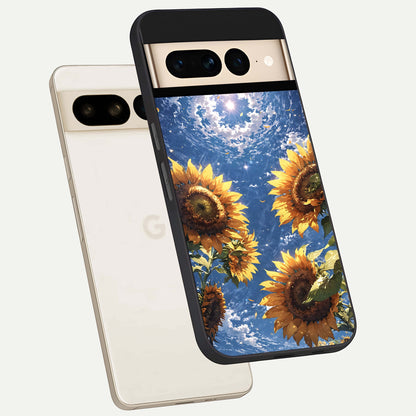  Heavenly Sunflower Rise phone case For Google Pixel 7 Pro showing premium glass back cover with detailed artwork