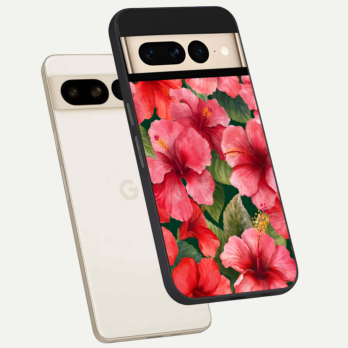  Hibiscus Pattern phone case For Google Pixel 7 Pro showing premium glass back cover with detailed artwork