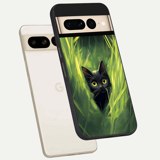  Hidden Cat Whisper phone case For Google Pixel 7 Pro showing premium glass back cover with detailed artwork