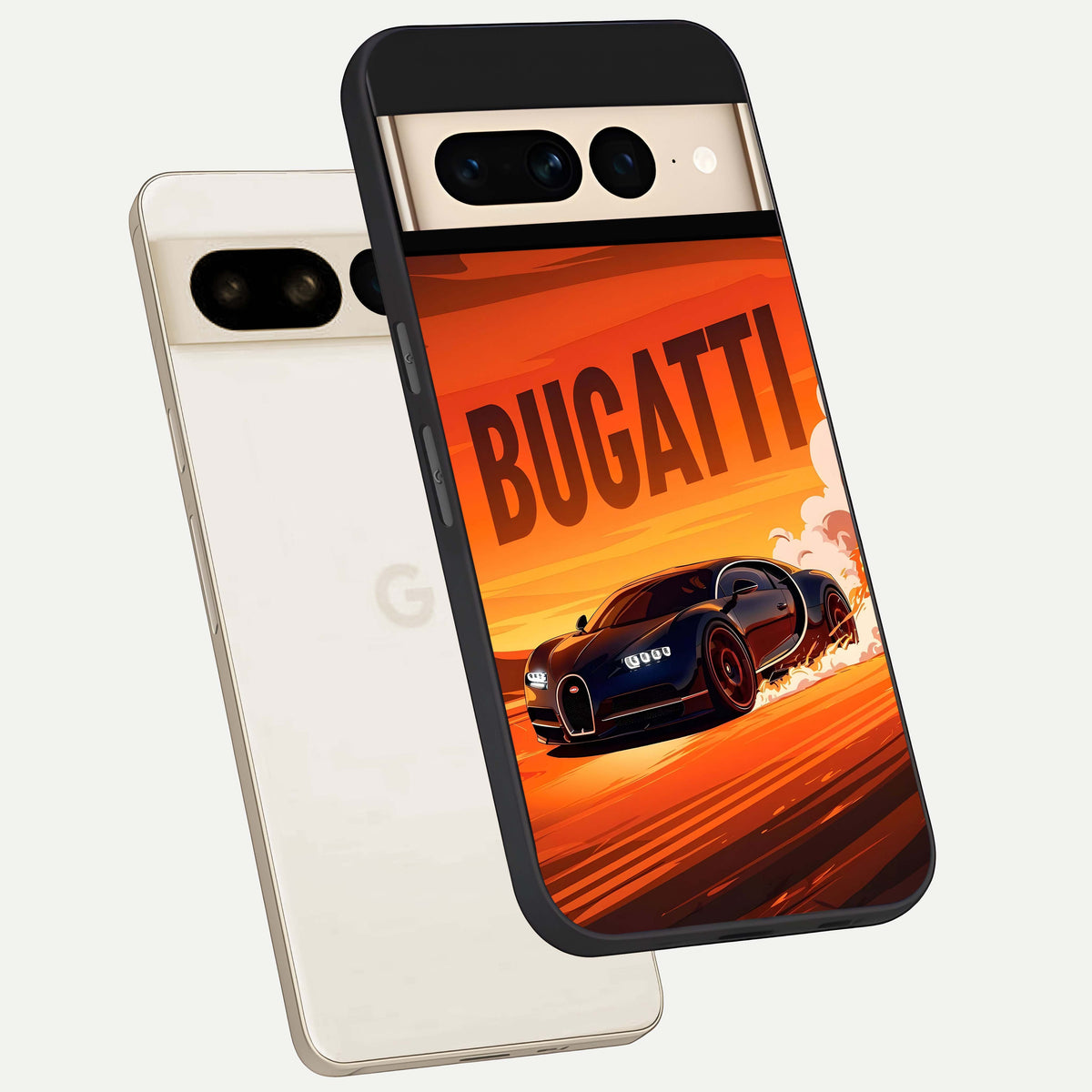  Inferno Bugatti Storm phone case For Google Pixel 7 Pro showing premium glass back cover with detailed artwork
