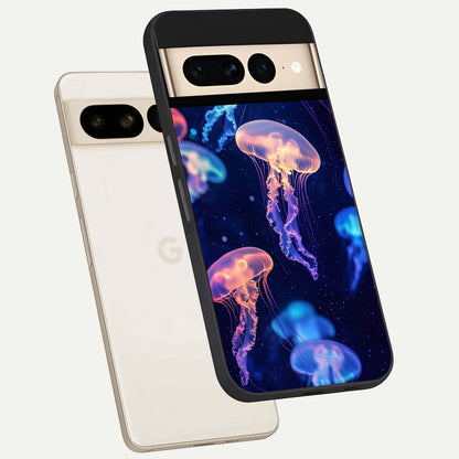  Jellyfish Pattern phone case For Google Pixel 7 Pro showing premium glass back cover with detailed artwork