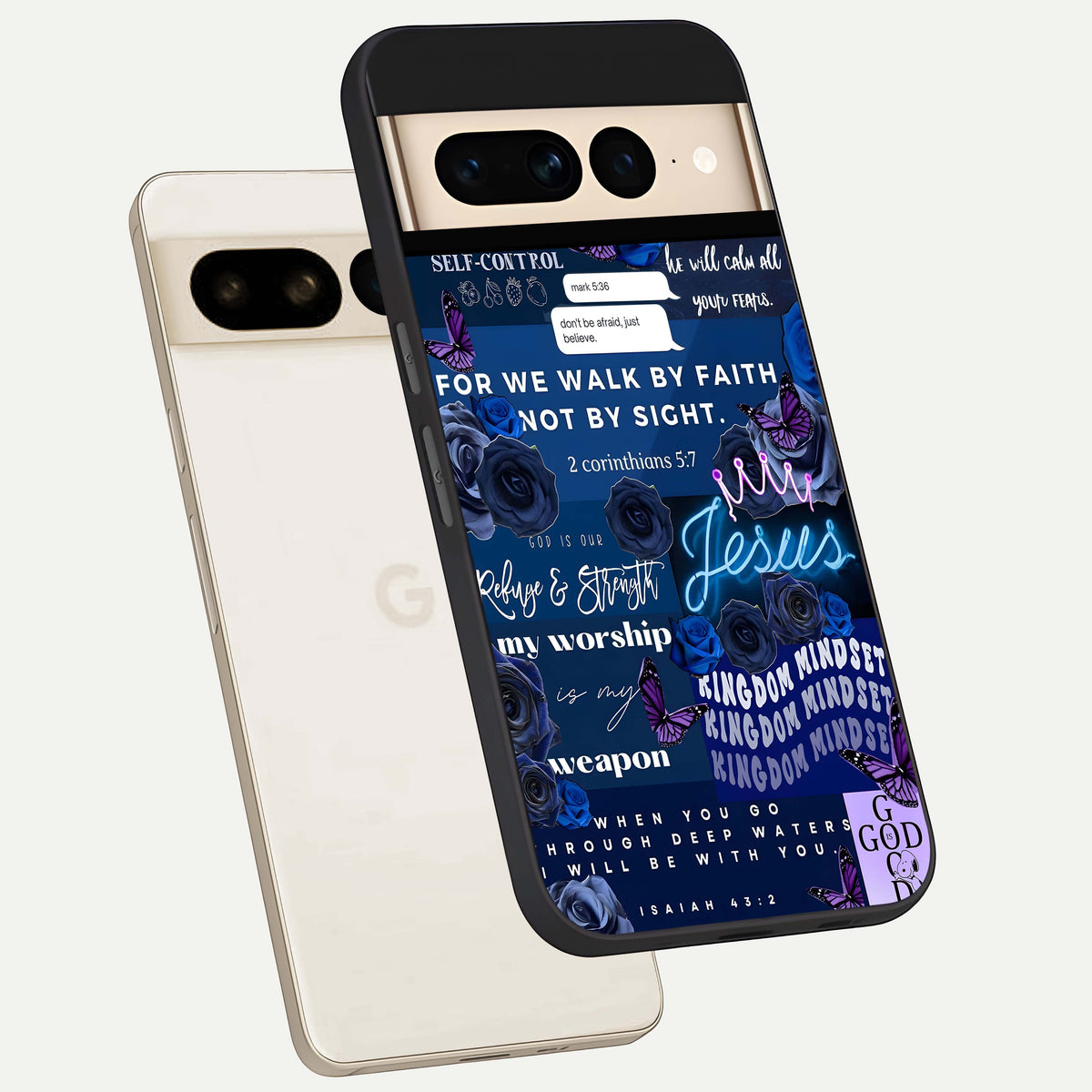  Kingdom Faith Glow phone case For Google Pixel 7 Pro showing premium glass back cover with detailed artwork