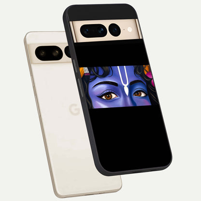  Krishna Eye phone case For Google Pixel 7 Pro showing premium glass back cover with detailed artwork