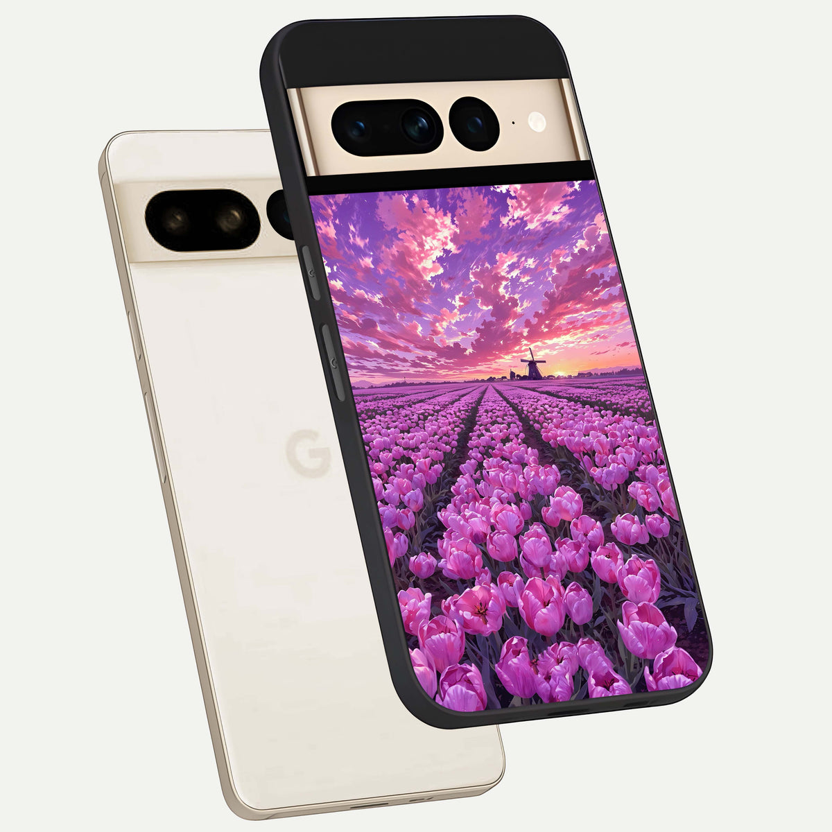  Lavender Dream Skies phone case For Google Pixel 7 Pro showing premium glass back cover with detailed artwork